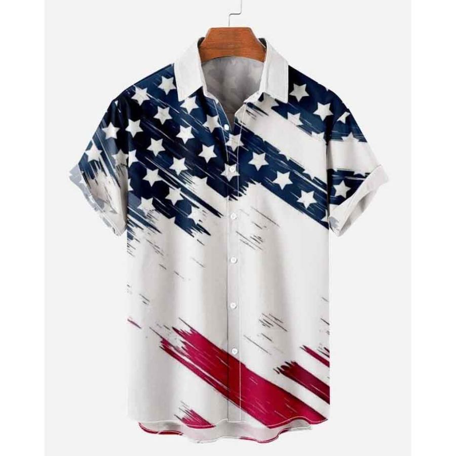 

Men's American Flag Beach Short Sleeve Shirt