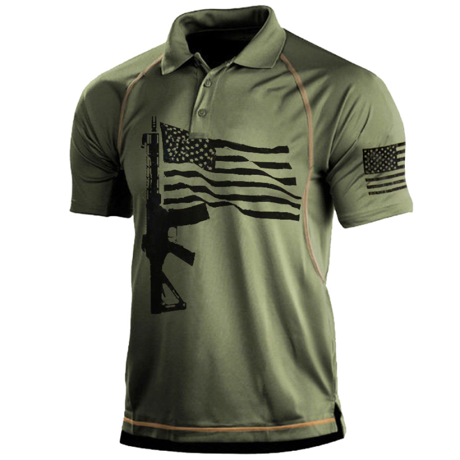 

Usa Rifle Flag American Flag Print Men's Polo Short Sleeve T-Shirt