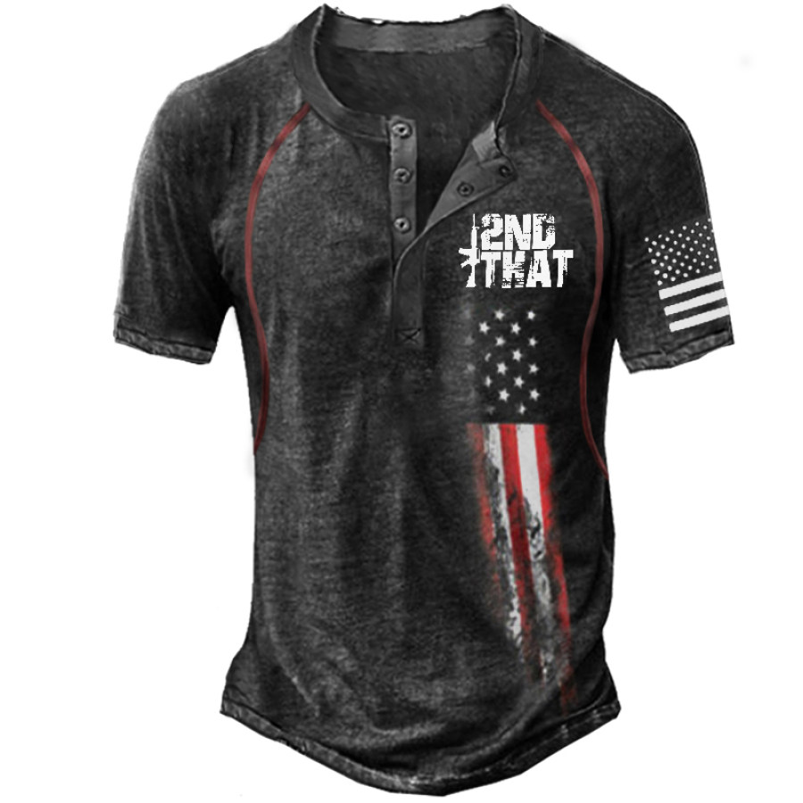 

Camiseta Masculina Henley Manga Curta Com Estampa De Bandeira Americana 2ª