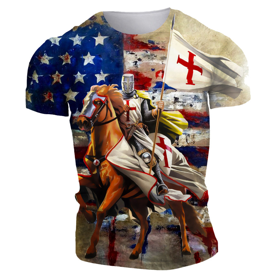 

American Flag Templar Print Short Sleeve T-Shirt