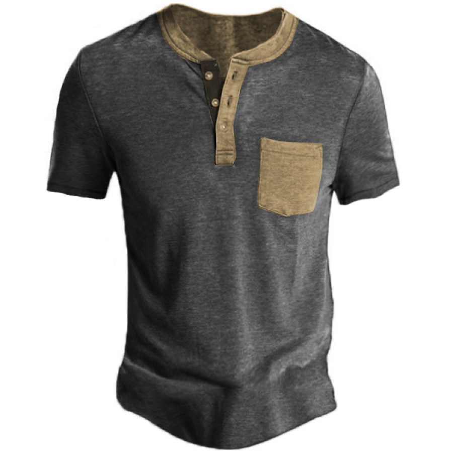 

Men's Vintage Henley Tactical Pocket Short Sleeve T-Shirt