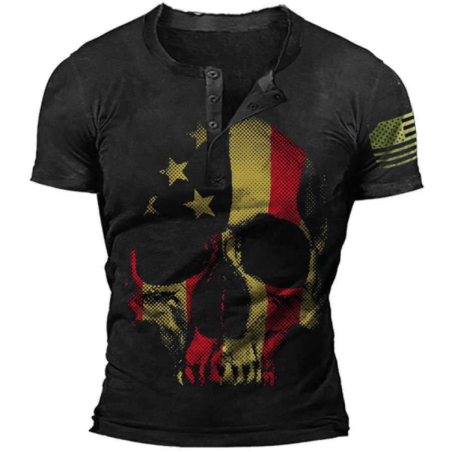 

Usa Skull Flag Print Men Henley T-Shirt