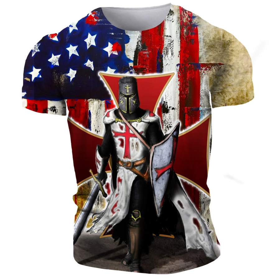 

American Flag Templar Print Short Sleeve T-Shirt