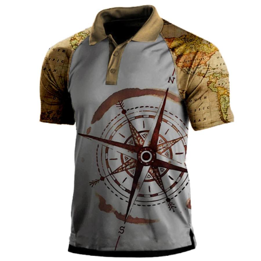 

Men's Vintage World Map Compass Polo T-Shirt