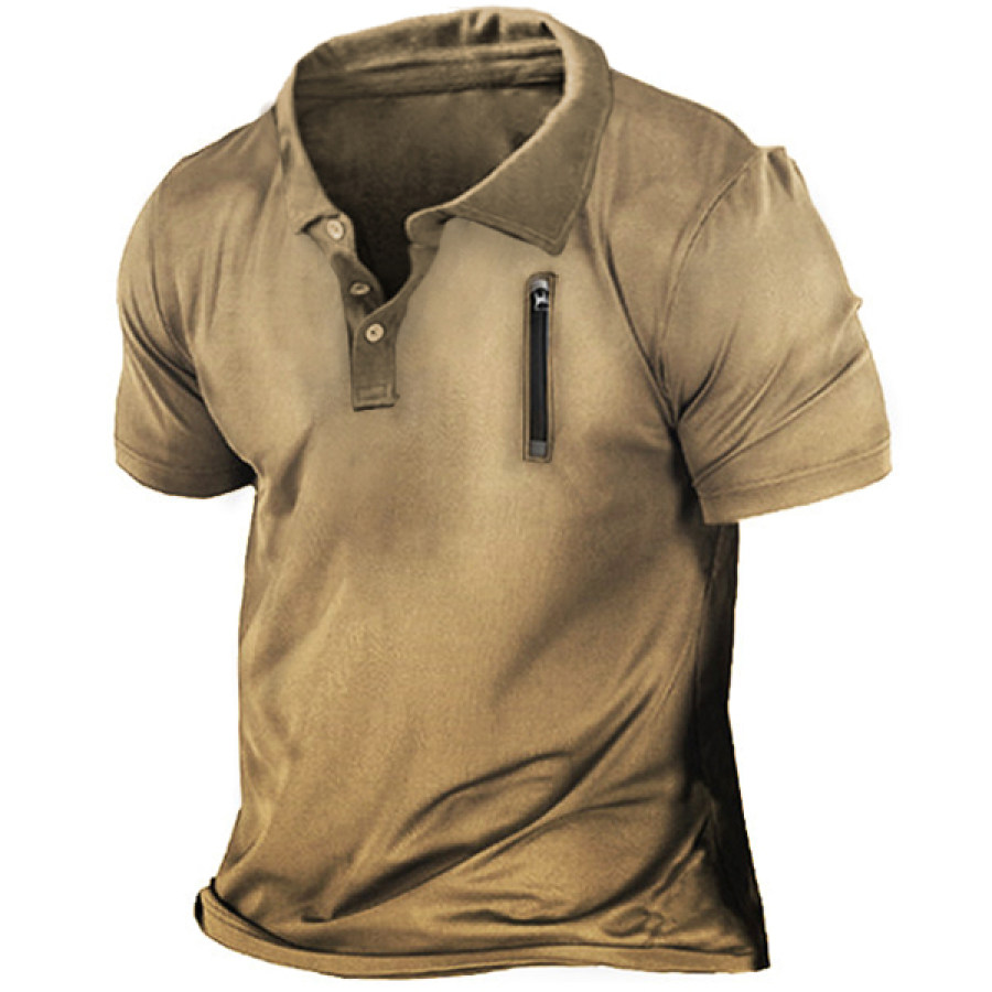 

Men's Outdoor Zip Retro Print Tactical Polo Short Sleeve T-Shirt