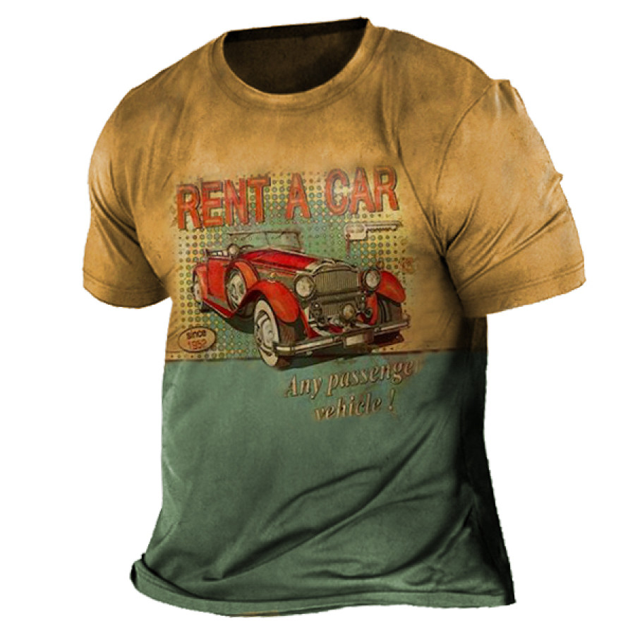 

Men's Vintage Car Print Crew Neck T-Shirt