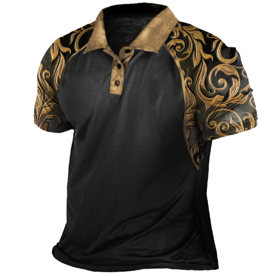 

Men's Vintage Western Totem Print Polo Neck T-Shirt