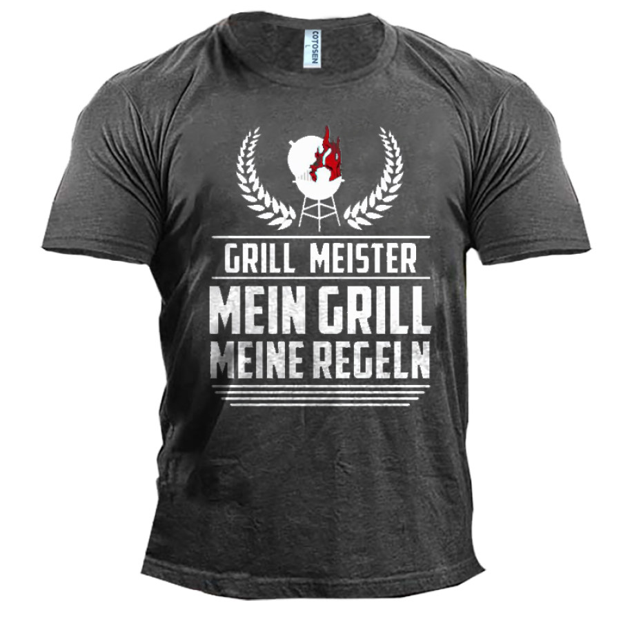 

Grill Meister Mein Crill Men's Outdoor BBQ Graphic Print Cotton T-Shirt