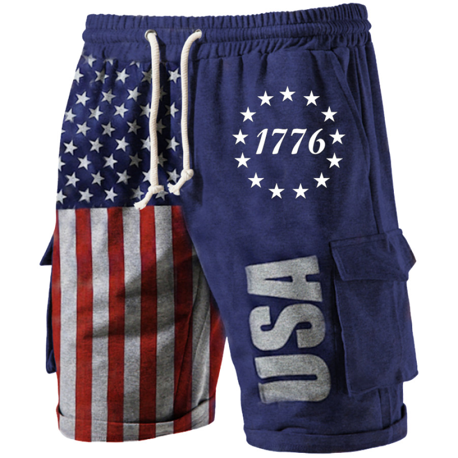 

Men's Outdoor 1776 American Flag Print Casual Pocket Cargo Shorts