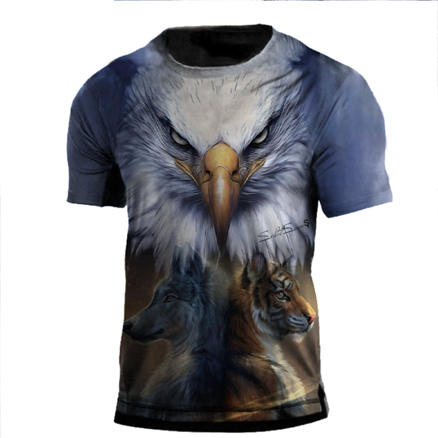 

Men's Eagle Lion Wolf Totem Print T-Shirt