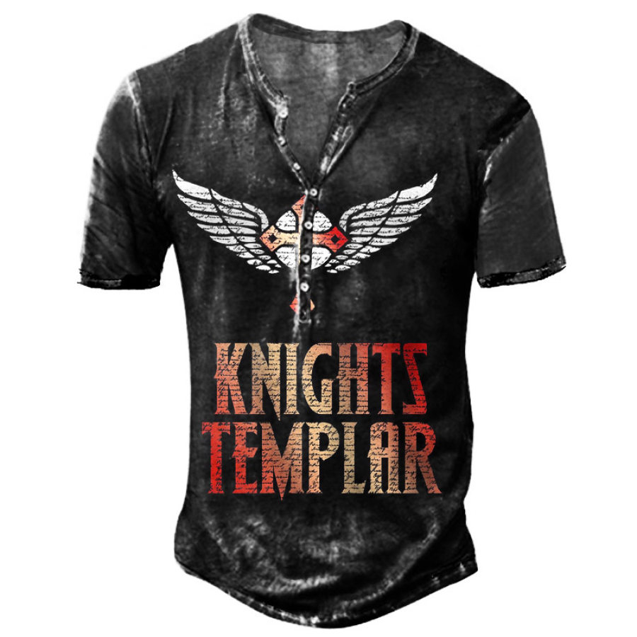 

Men's Knights Templar Cross Henley Collar T-Shirt