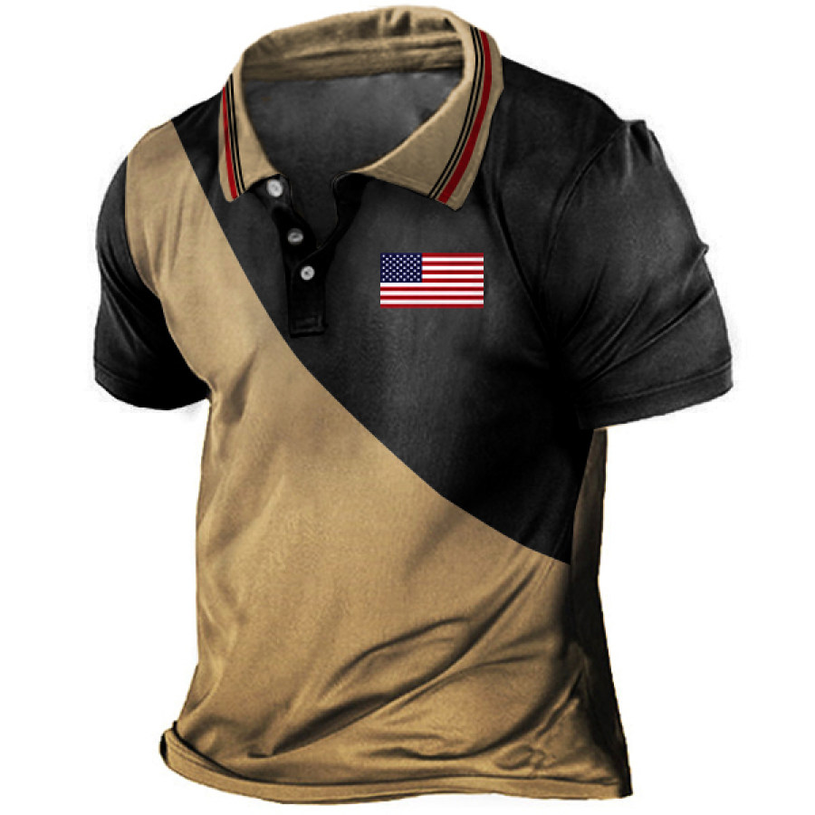 

Men's Outdoor American Flag Patriotic Print Polo T-Shirt