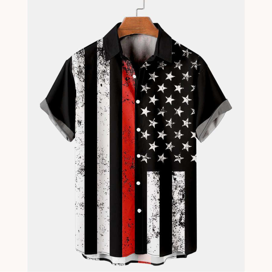 

Men's American Flag Beach Short Sleeve Shirt