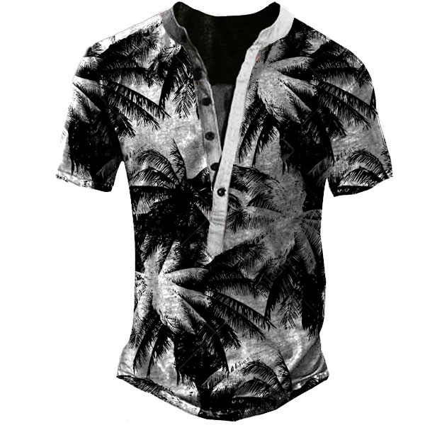Men's Coconut Tree Henley Chic Short Sleeve T-shirt