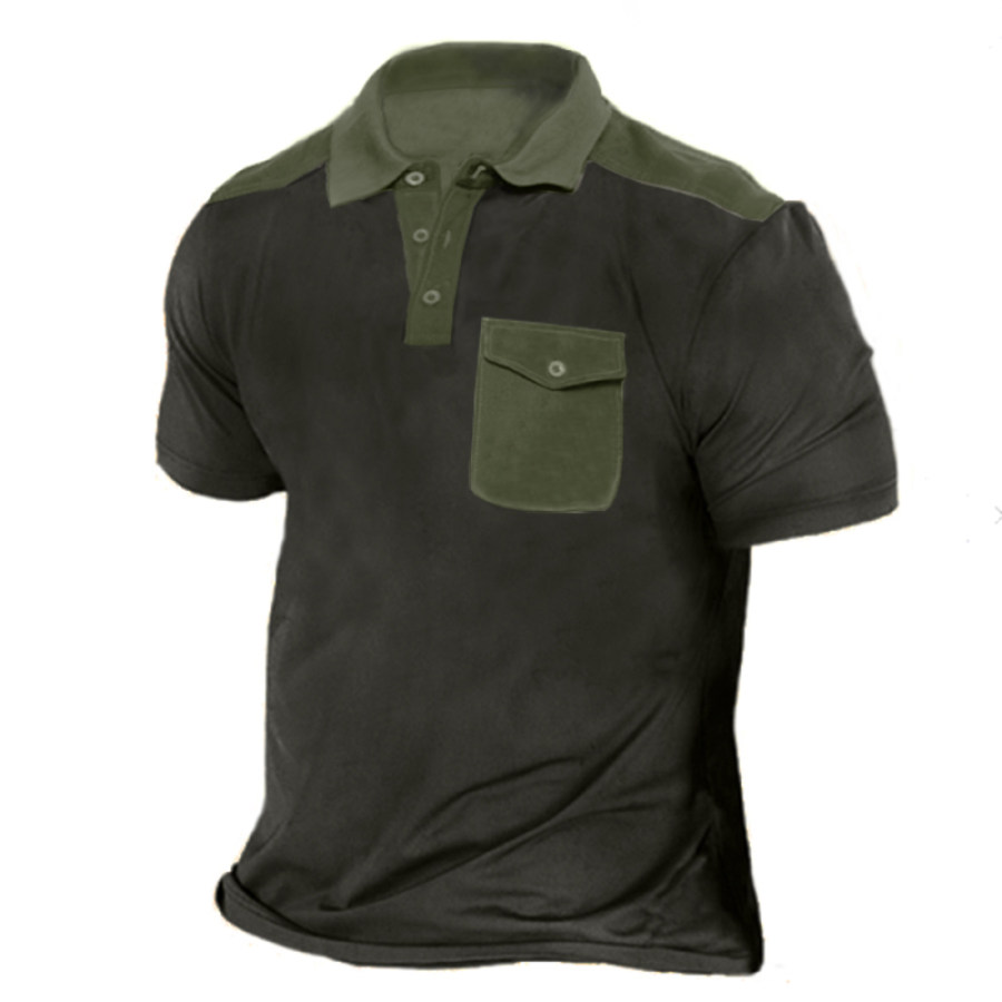 

Men's Pocket Patchwork Contrast Tactical Vintage Polo Shirt