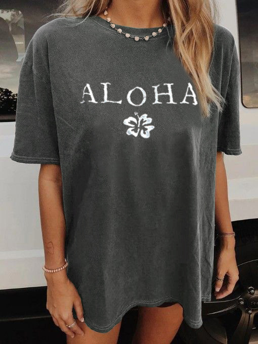 Women's Aloha Print Loose Chic T-shirt
