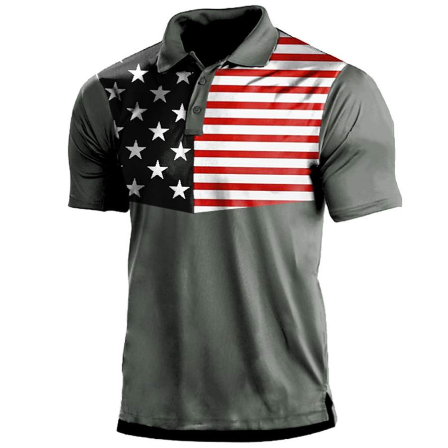 

Men's Outdoor American Flag Print Polo T-Shirt