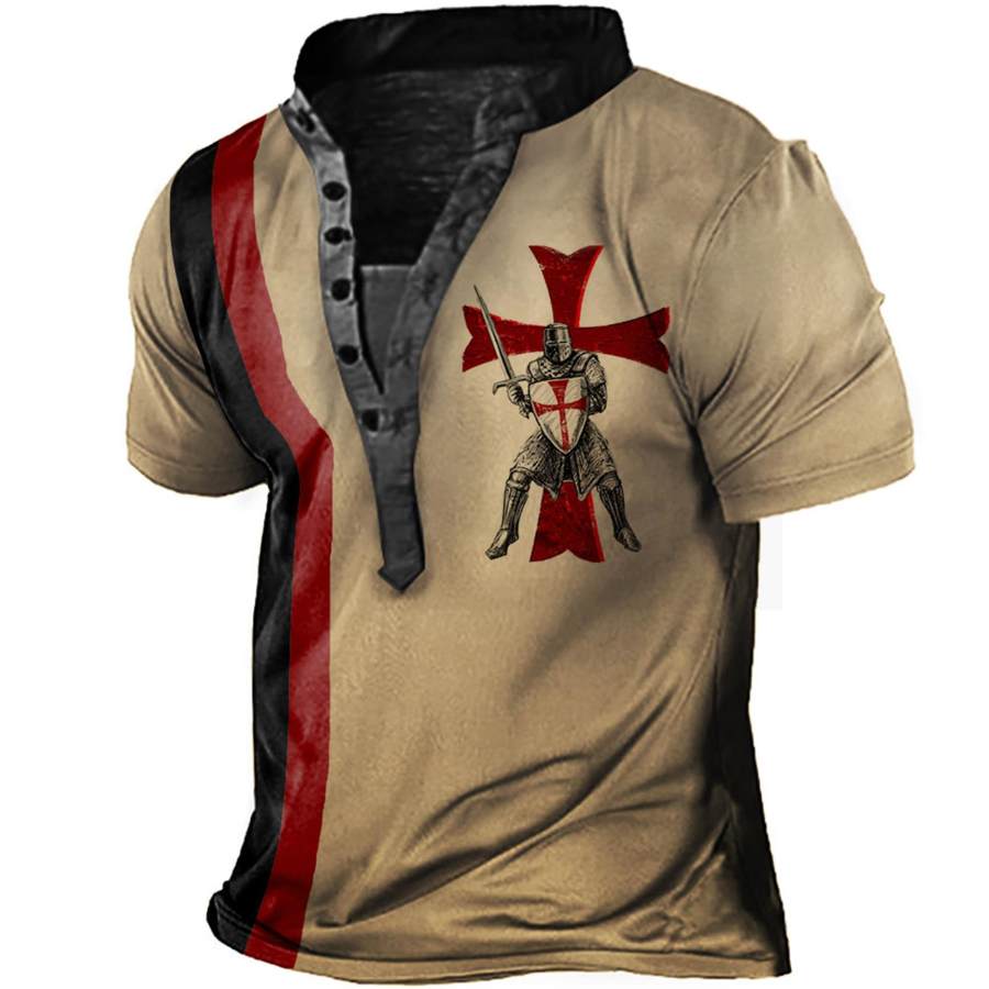 

Men's Outdoor Knights Templar Cross Stripe Print Henley T-Shirt