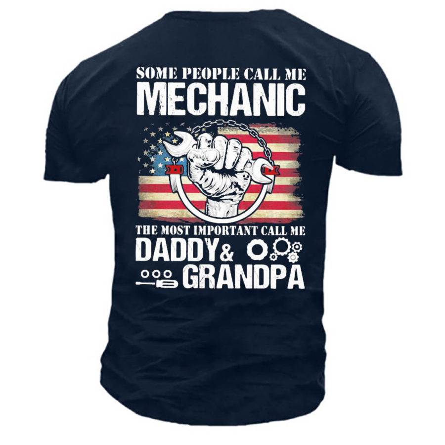 

Men's Mechanic Daddy Grandpa Print Cotton T-Shirt