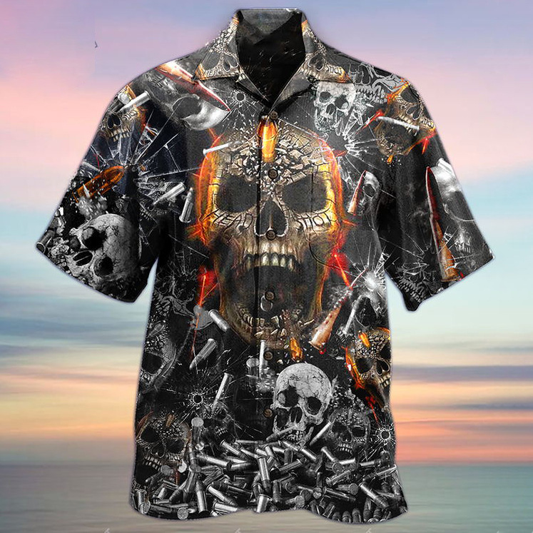Men's Skull Beach Short Sleeve Chic Shirt