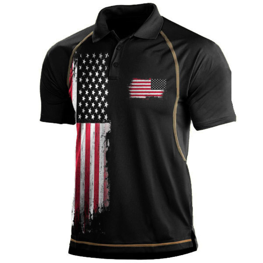 

Men's American Flag Outdoor Tactical Sport PoLo Neck T-Shirt
