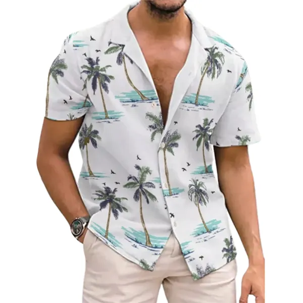 Men's Hawaiian Coconut Print Short Sleeve Shirt - Kalesafe.com 