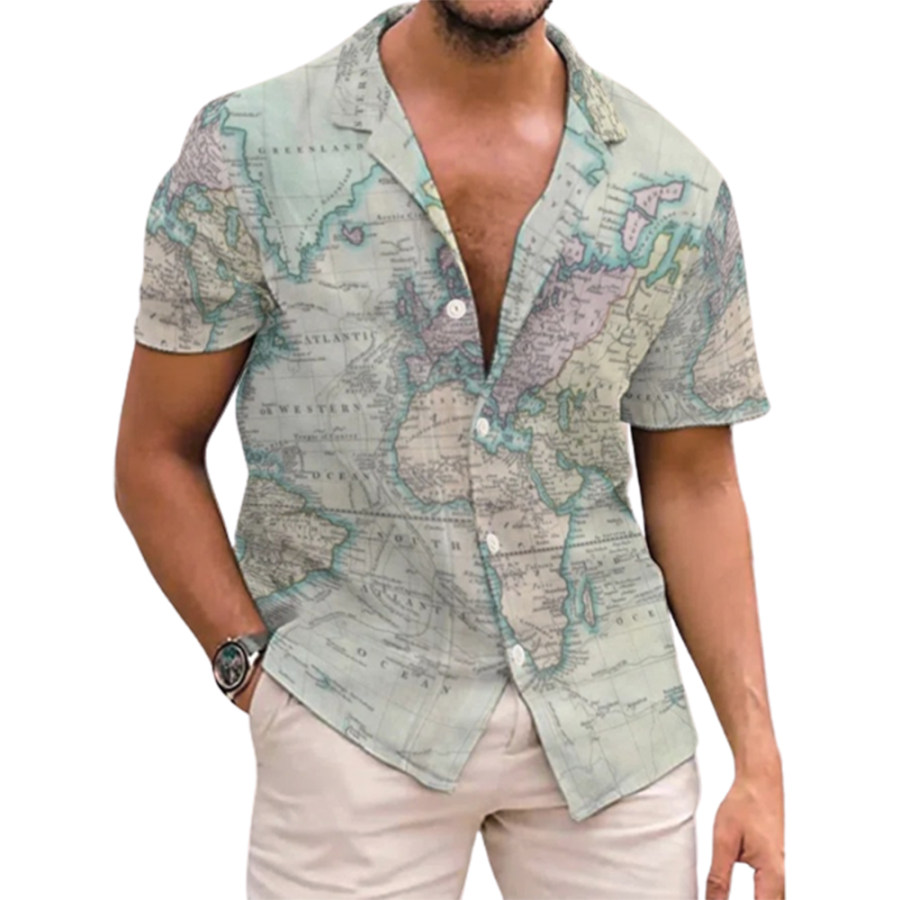

Men's Vintage World Map Print Short Sleeve Shirt