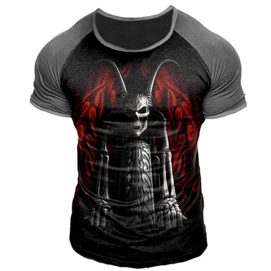 

Men's Outdoor Skull Motorcycle Print T-Shirt