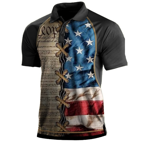 Men's American Flag Polo Chic Short Sleeve T-shirt