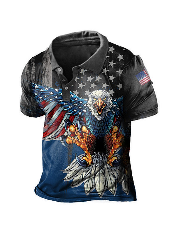 Vintage American Flag Liberty Eagle Print Men's Polo Short Sleeve T-Shirt