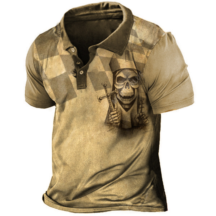 

Egyptian Pharaoh Skull Print Men's Polo Neck Short Sleeve T-Shirt