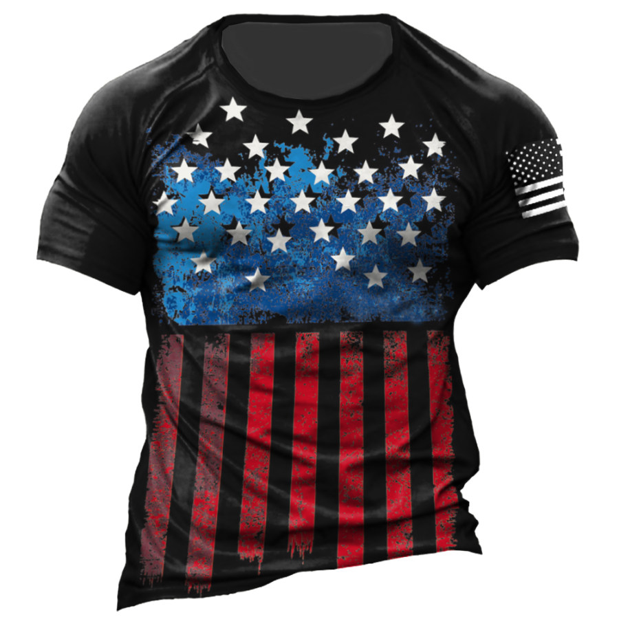 

Men's American Flag Print Crew Neck T-Shirt
