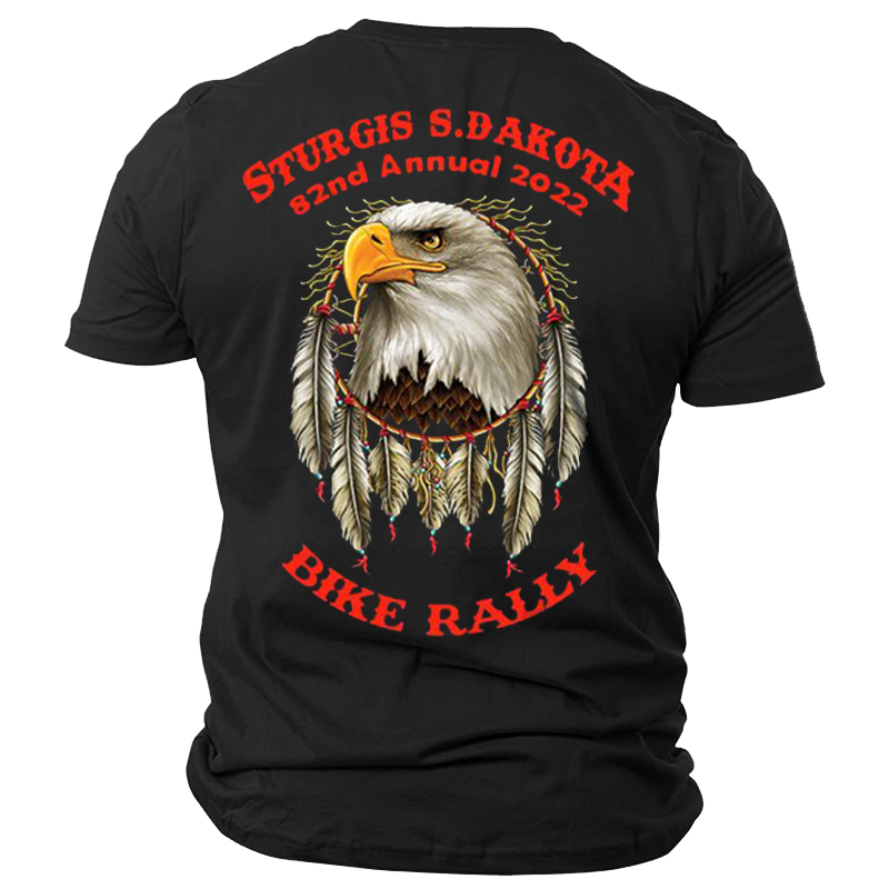 Sturgis Motorcycle Rally 2022 Chic Men's Vintage Eagle Totem Printed Cotton T-shirt