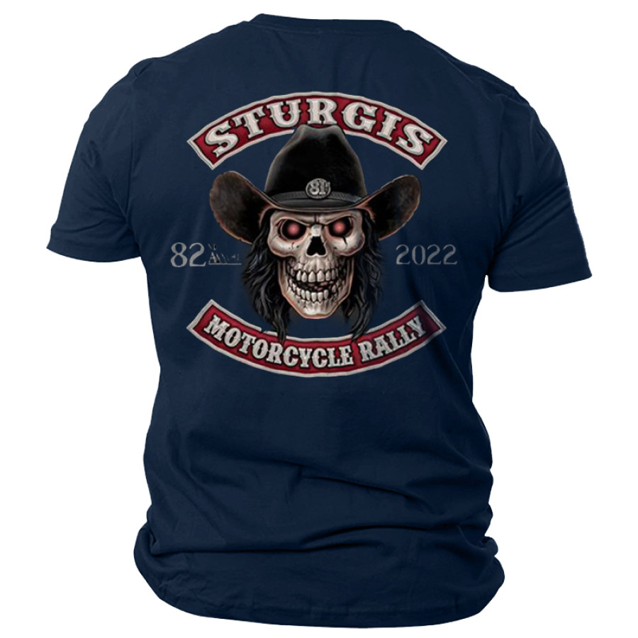 

Sturgis Motorcycle Rally Men's Retro Skull Totem Printed Cotton T-shirt