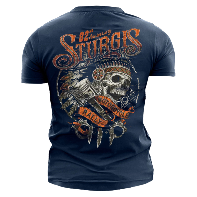 Sturgis Motorcycle Rally Men's Chic Retro Indian Skull Tool Printed Cotton T-shirt
