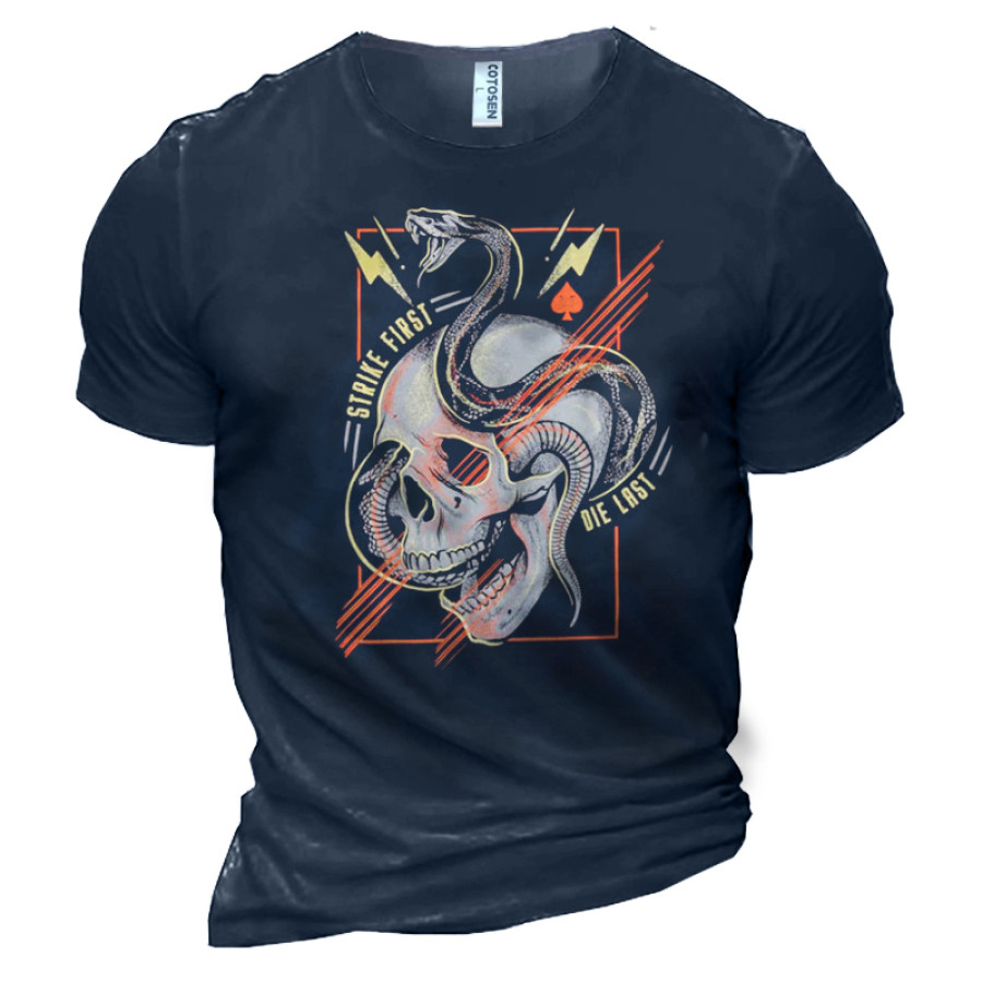 

Men's Snake Skull Totem Vintage Print T-shirt