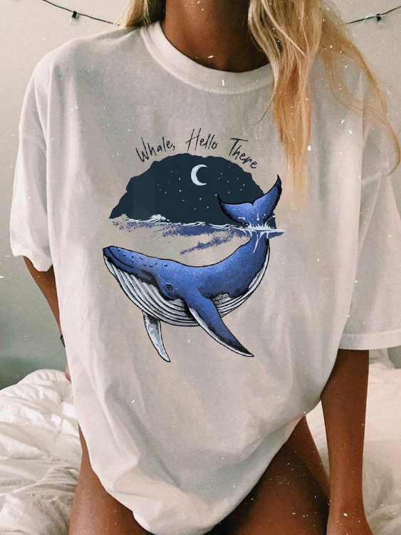 Women's Whale Hello There Print Chic Loose T-shirt
