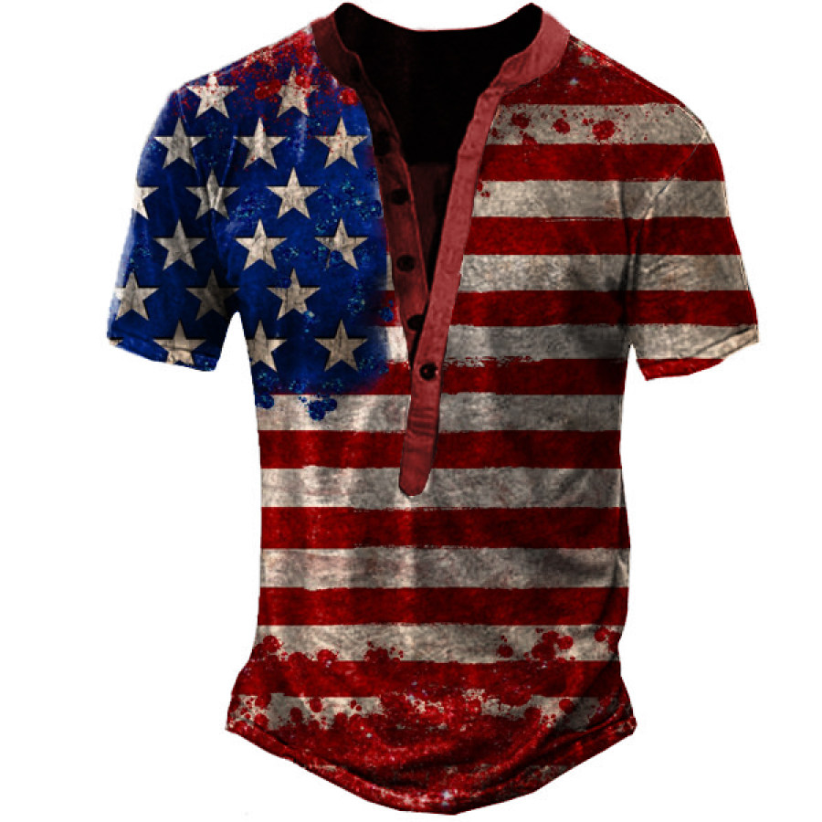 

Men's American Flag Henley Short Sleeve T-Shirt