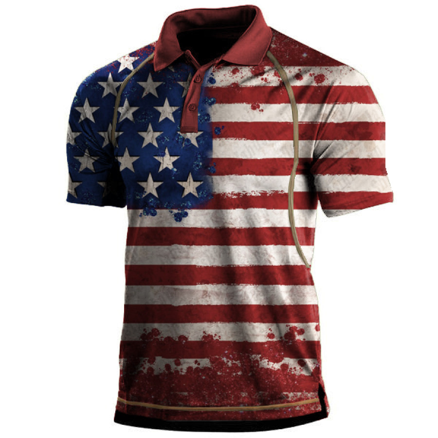 

Camiseta Masculina Com Bandeira Americana Esporte Tático Ao Ar Livre Gola Polo