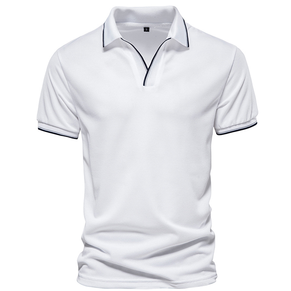 Men's Solid V-neck Polo Chic Shirt Work T-shirt