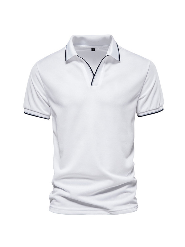 Men's Solid V-Neck Polo Shirt Work T-Shirt