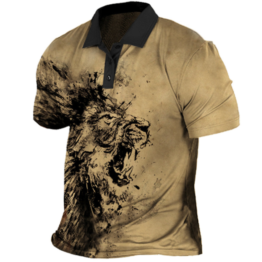 

Men's American Lion Print Polo Neck T-Shirt
