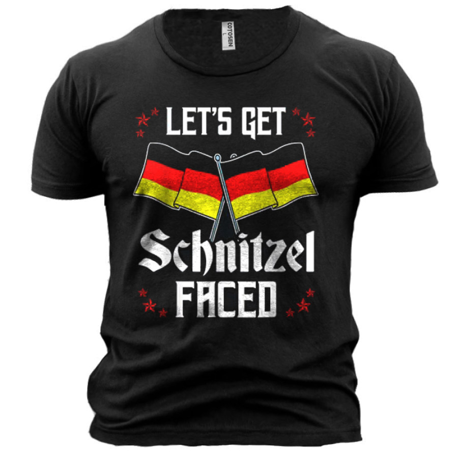 

Let's Get Schnitzel Faced Men's German Flag Graphic Print Cotton T-Shirt