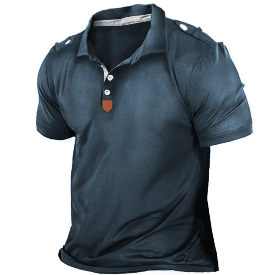 

Men's Outdoor Epaulette Design Vintage POLO Short Sleeve T-Shirt