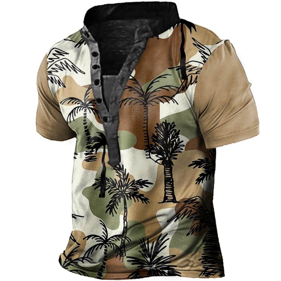 

Men's Camo Palms Print Henley T-Shirt
