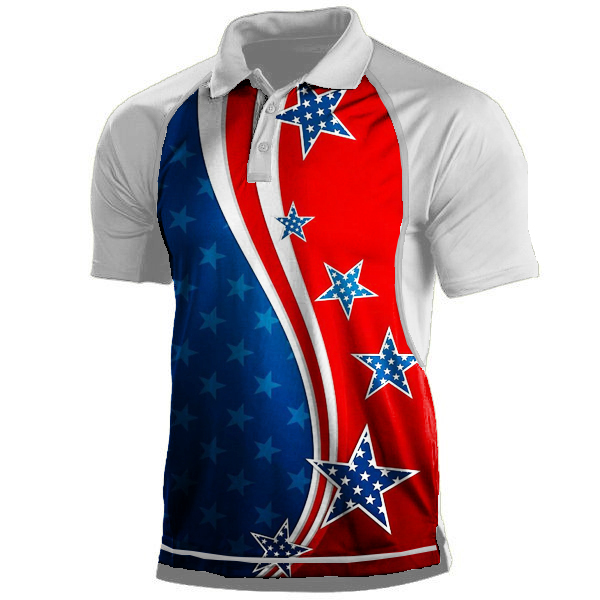 Men's American Flag Outdoor Chic Tactical Sport Polo Neck T-shirt