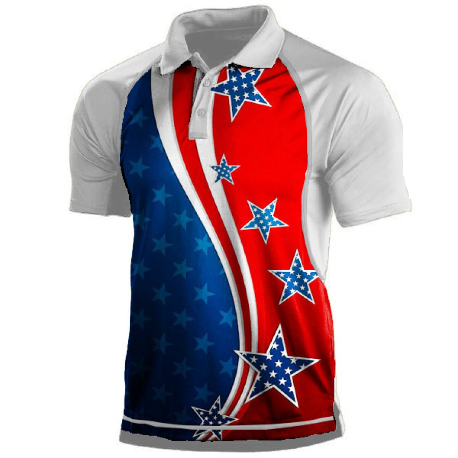 

Camiseta Masculina Com Bandeira Americana Esporte Tático Ao Ar Livre Gola Polo