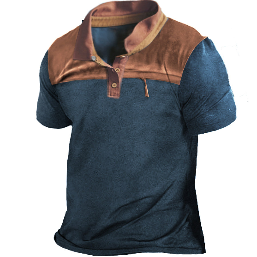 

Men's Outdoor Retro Contrast Zip Pocket Tactical Polo Short Sleeve T-Shirt