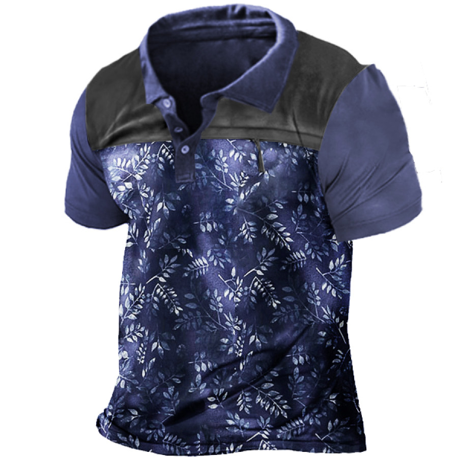 

Men Midsummer Leaf Print Men's Henley Polo Shirt T-Shirt