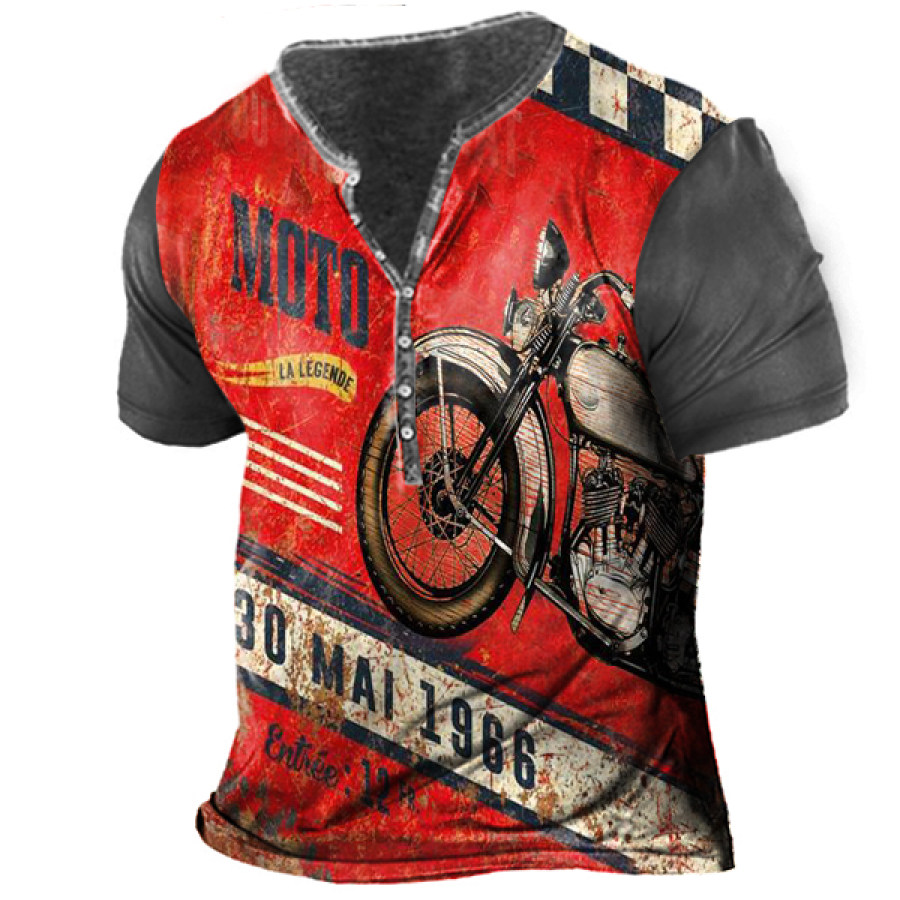 

Retro Vintage Motorcycle Tin Signs Print Men Henley Tee